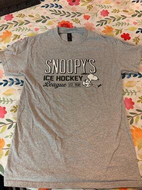 Snoopy's Ice Hockey League Gray Graphic Tee- Adult Small